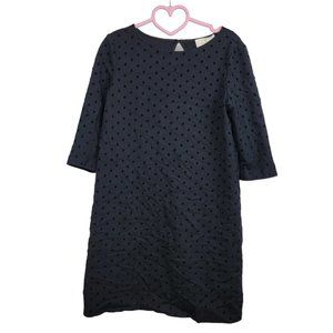 Kate Spade Polka Swiss Dot Dress 3/4 Sleeve Black Shift Textured Womens Size Sml